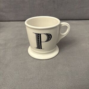 Anthropologie Monogram Letter "P" Shaving Coffee Tea Mug Style Black & White